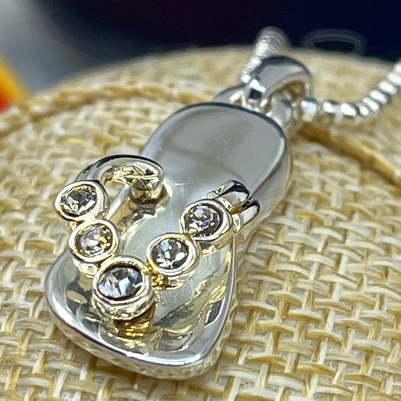 Jewelry - Vintage Sterling Silver Flip-Flop CZ Necklace | Italy 925 | 16” Chain